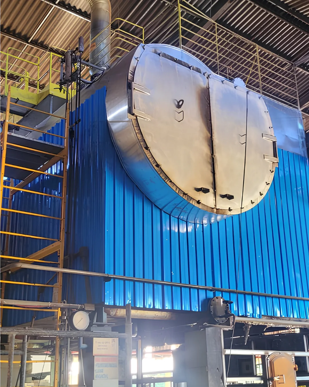 Caldeira industrial com isolamento térmico e revestimento metálico